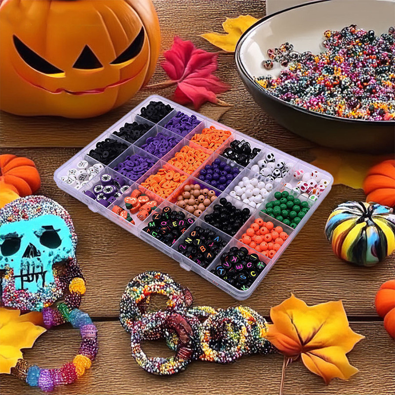Art Craft Kit - 大人向けハロウィーンジュエリー製作キット。黒、オレンジ、紫のビーズ、アルファベットビーズ、ハロウィーンチャーム付き。DIYアートや工芸に最適。