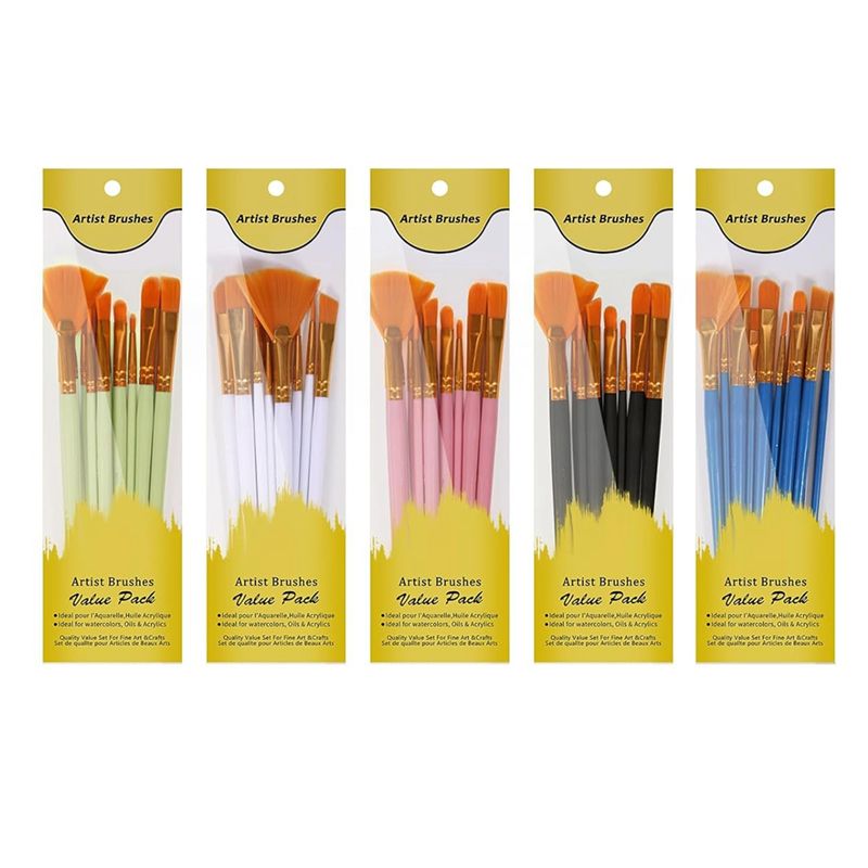 Gouache Paint Set - M12K-アクリル絵筆セット、5パック/60本入り水彩筆、ナイロンブラシヘッド、油絵、ガッシュ用