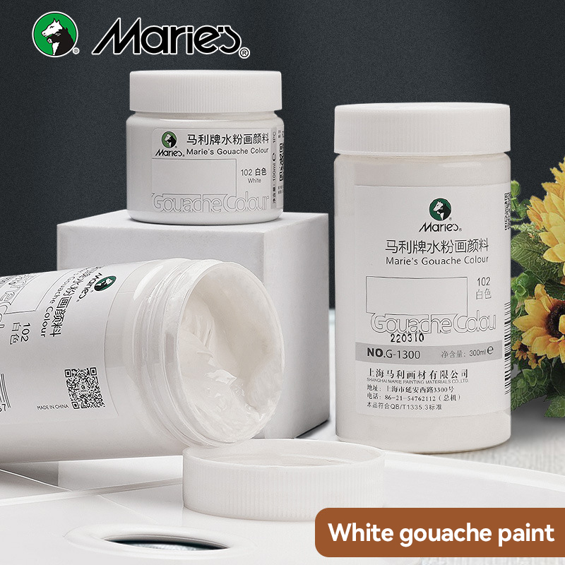 Gouache Paint Set - ホワイトガッシュペイント 100ml/300ml ボトル ハイライトガッシュカラー顔料 着色描画用水彩画キャンバス木用