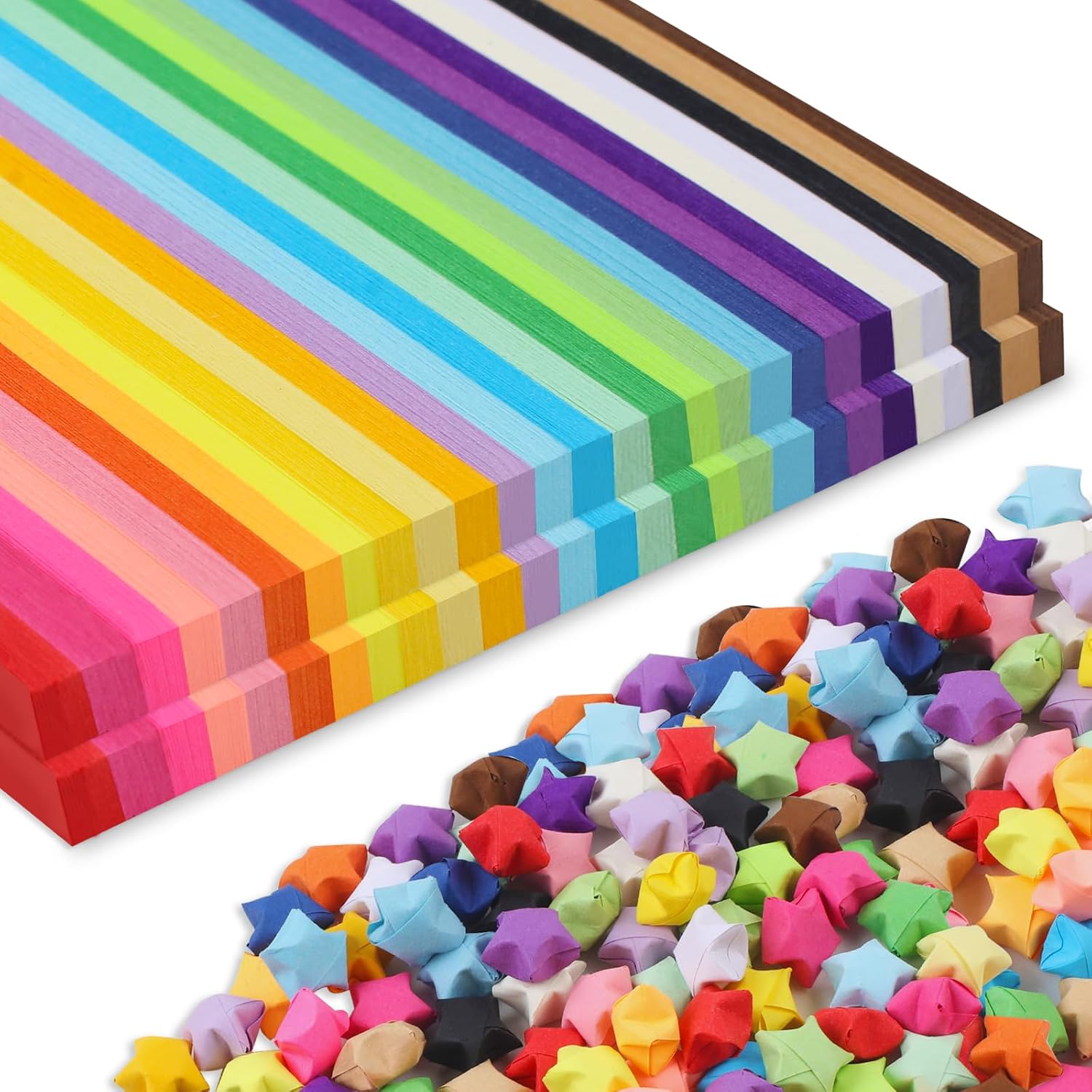 Art Craft With Paper - 1080/2160枚の折り紙ストリップ、8.5x0.4インチ、27色の両面カラー、DIYラッキースターハンドアートクラフト用