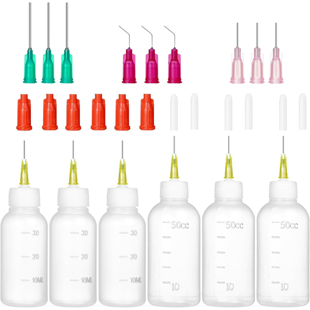 Art Craft Kit - 精密ニードルチップ付きスクイーズボトルセット、6個入り（30mlと50ml）、先端が平らなディスペンシングニードル、接着剤、塗料、オイル、工芸品用のルアーロックディスペンシングボトル付き