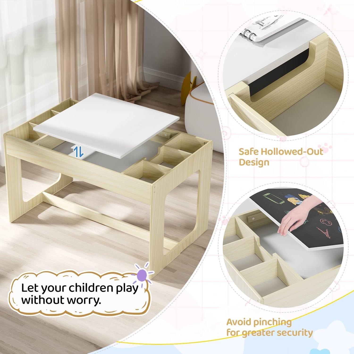 3 in 1 キッズアートテーブル＆チェアセット、黒板付き木 - Art And Craft For Nursery のレビューと価格