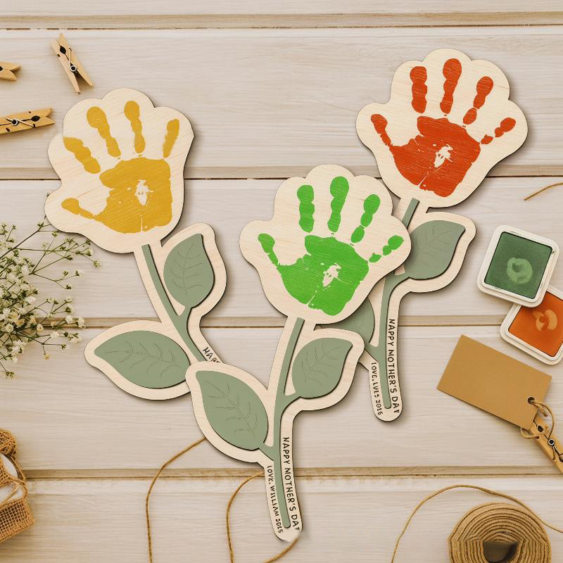 空白の手形木製フラワープラークDIYペイント未完成木製サイン - Art And Craft For Nursery のレビューと価格